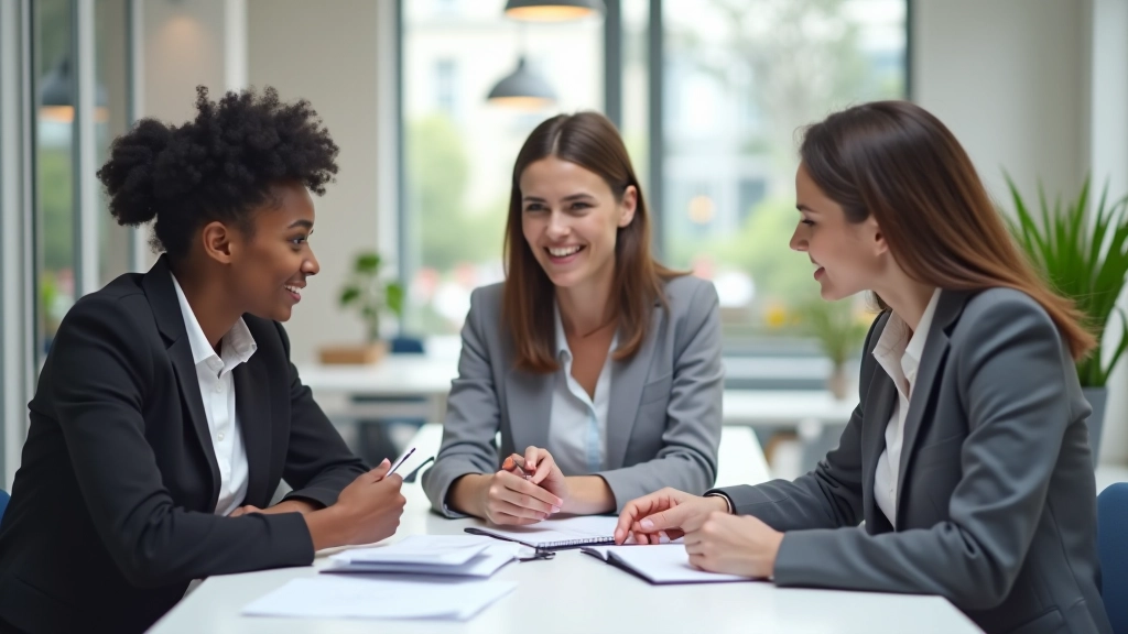 Groupe de trois personnes collaborant autour d'un bureau avec documents de suivi de dépenses, discutant des stratégies budgétaires