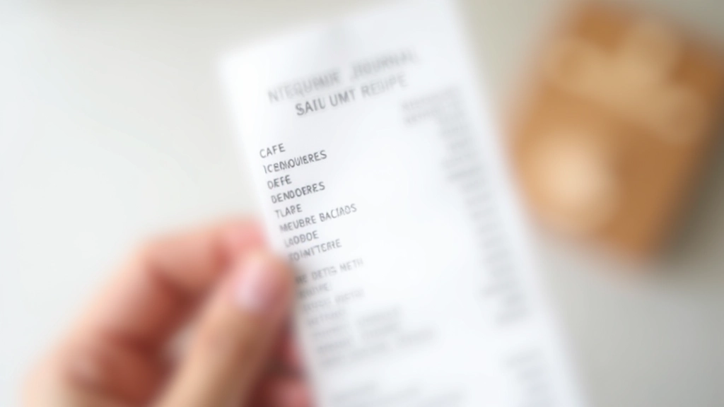 Main tenant un ticket de caisse avec plusieurs articles listés